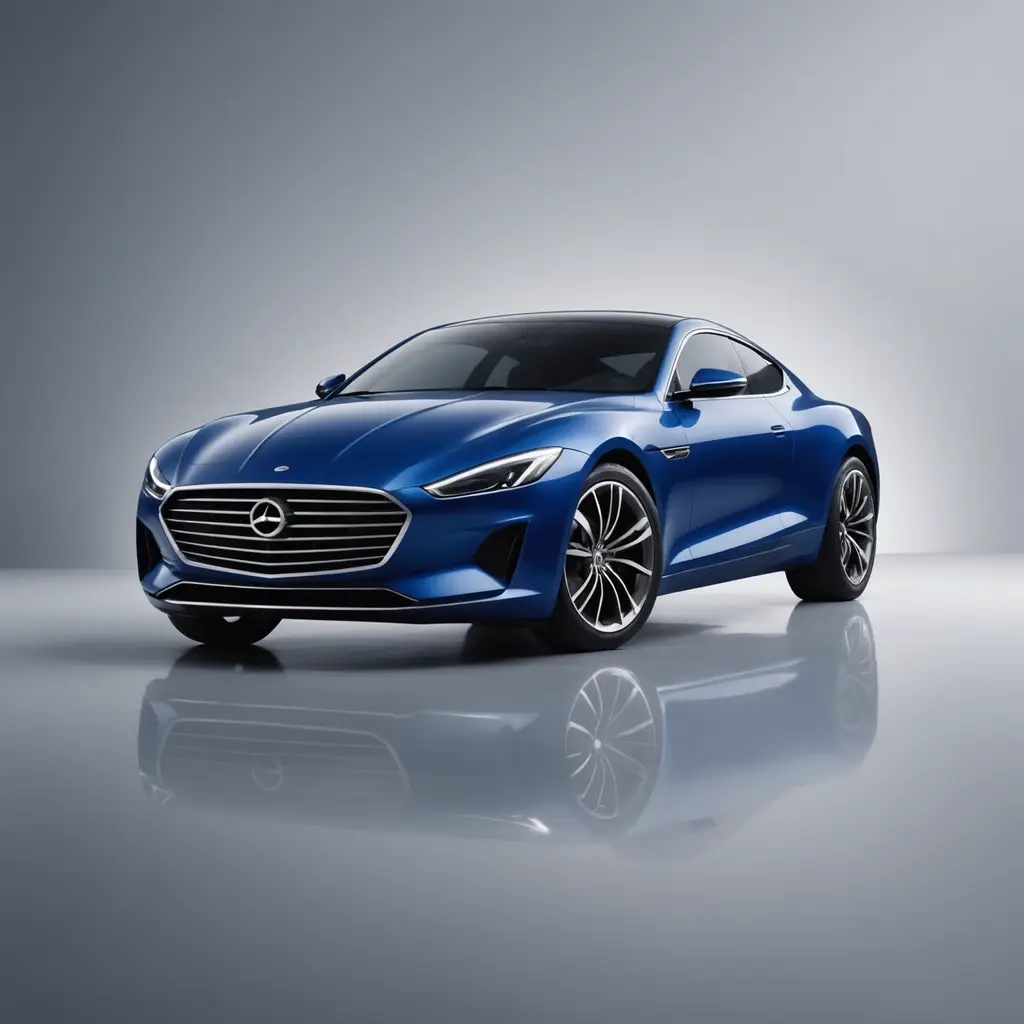 Blauer Sportwagen auf reflektierendem Boden